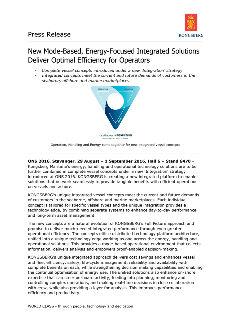 Kongsberg Maritime: New Mode-Based, Energy-Focused Integrated Solutions Deliver Optimal Efficiency for Operators