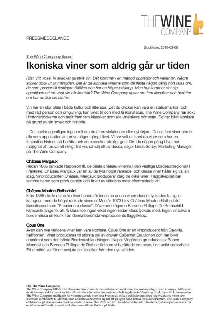 The Wine Company tipsar: Ikoniska viner som aldrig går ur tiden