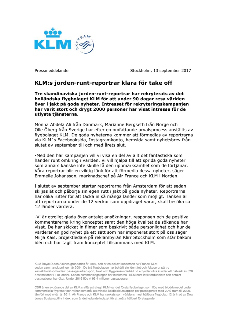 KLM:s jorden-runt-reportrar klara för take off