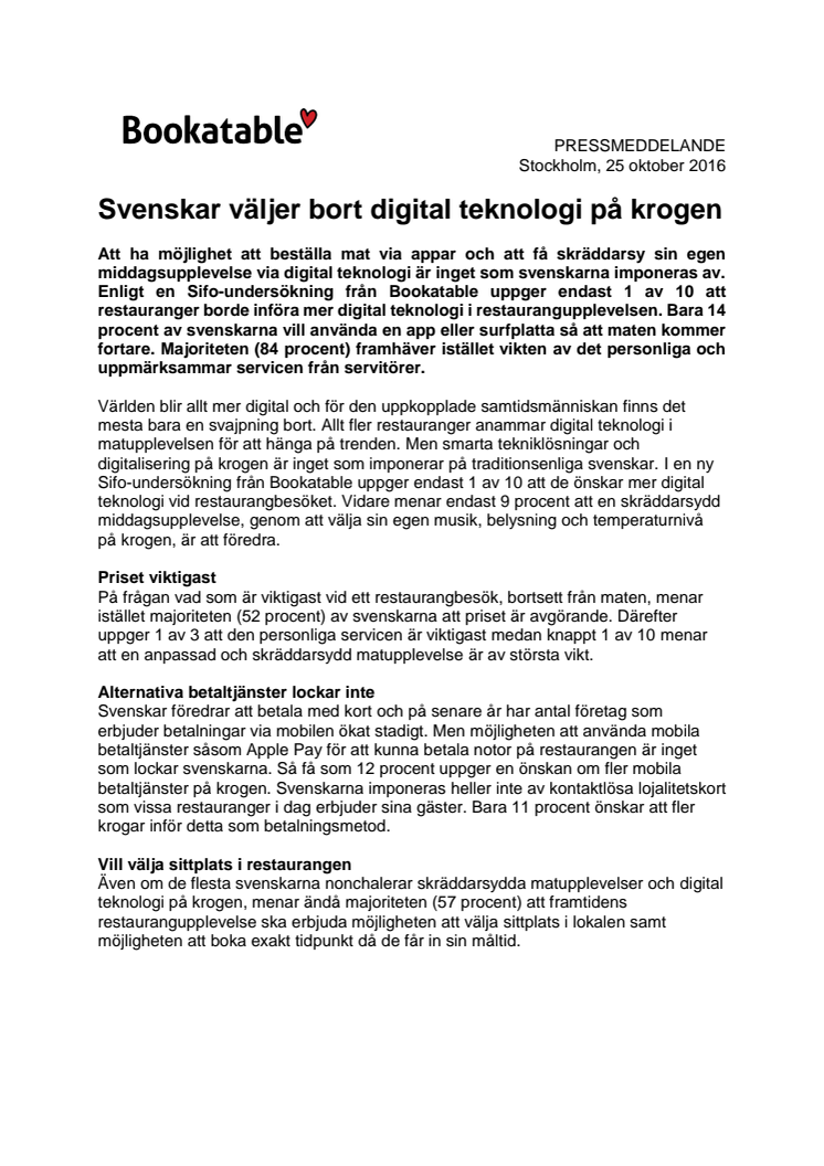 Svenskar väljer bort digital teknologi på krogen