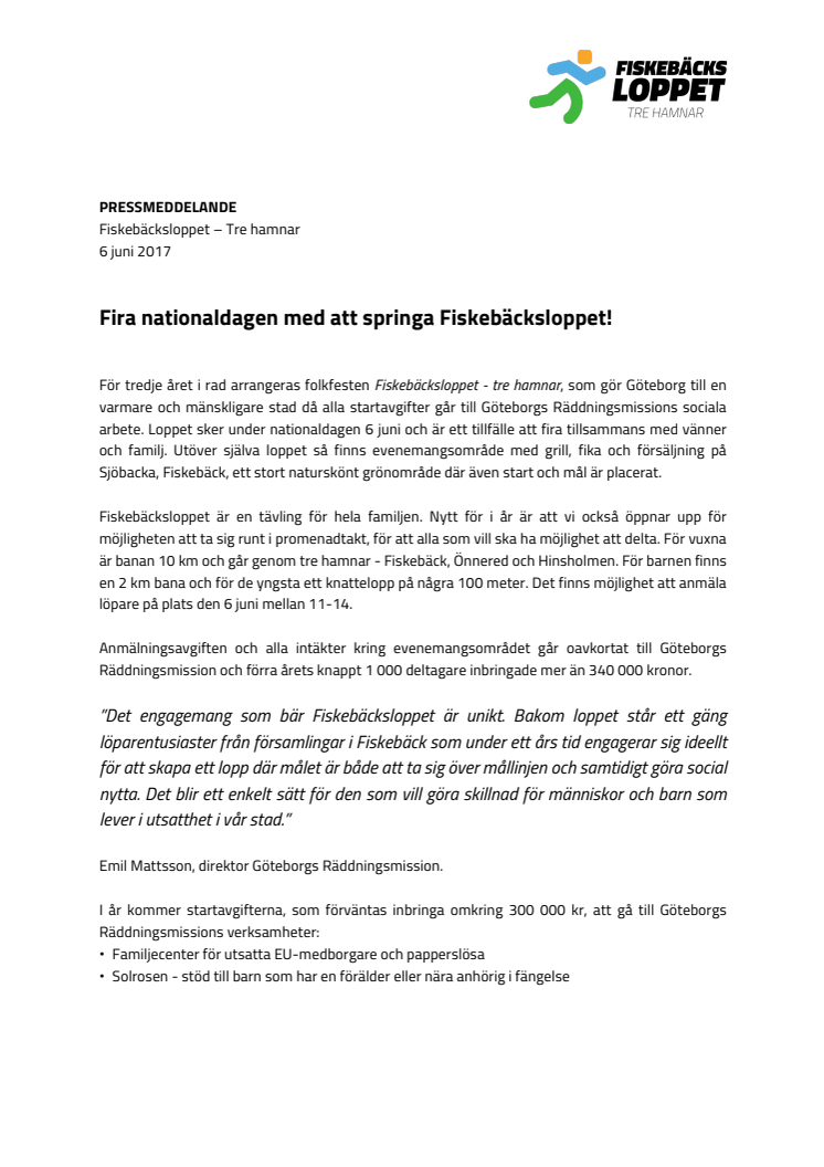 ​Fira nationaldagen med att springa Fiskebäcksloppet!