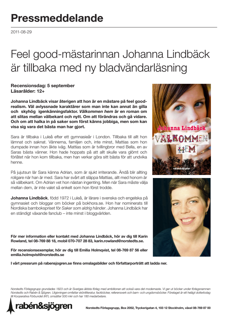 Feel good-mästarinnan Johanna Lindbäck är tillbaka med ny bladvändarläsning