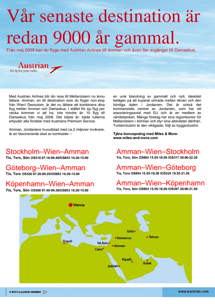 Austrian Airlines fortsätter sin expansion i Mellanöstern