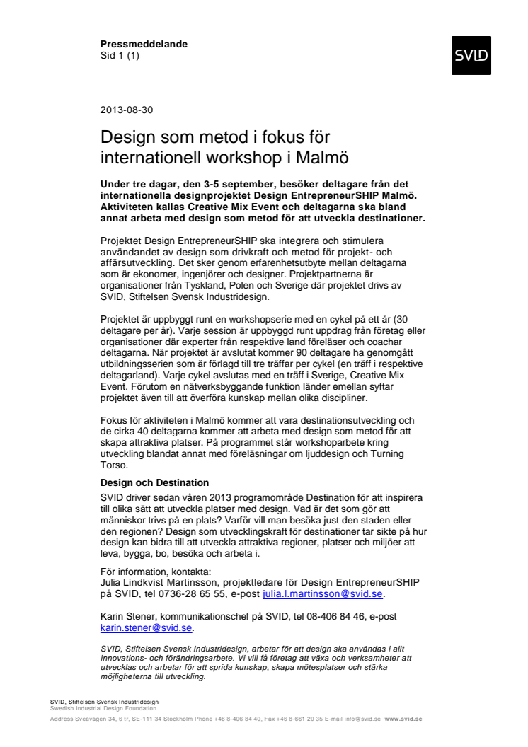Design som metod i fokus för internationell workshop i Malmö