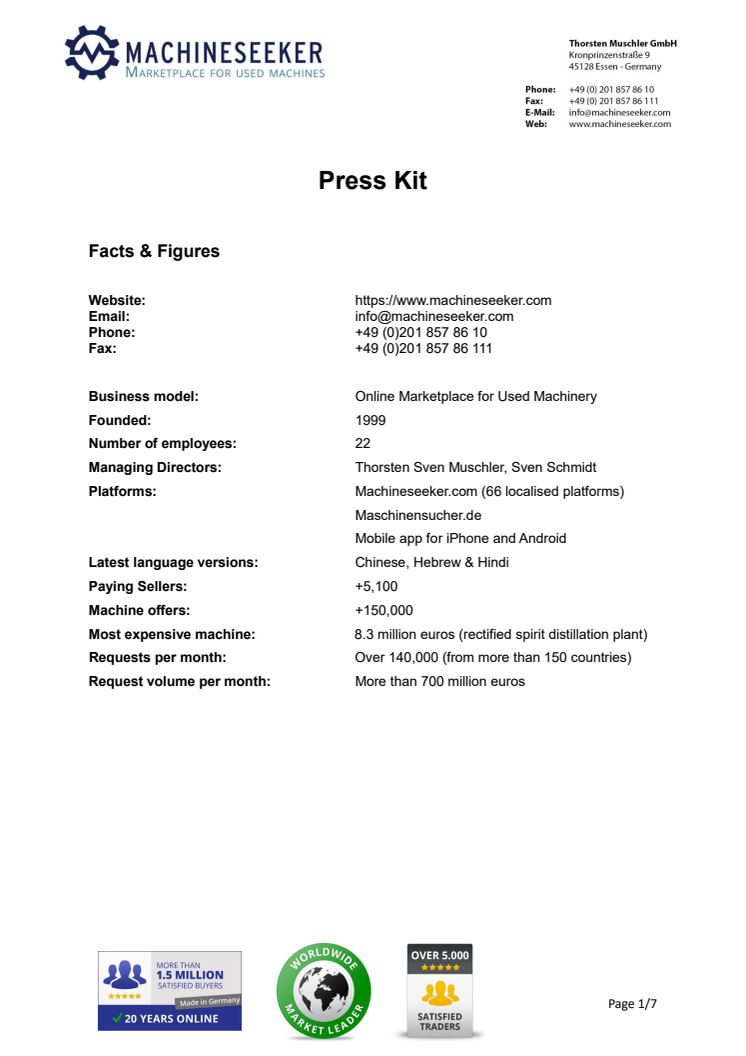 Press Kit Machineseeker (PDF)