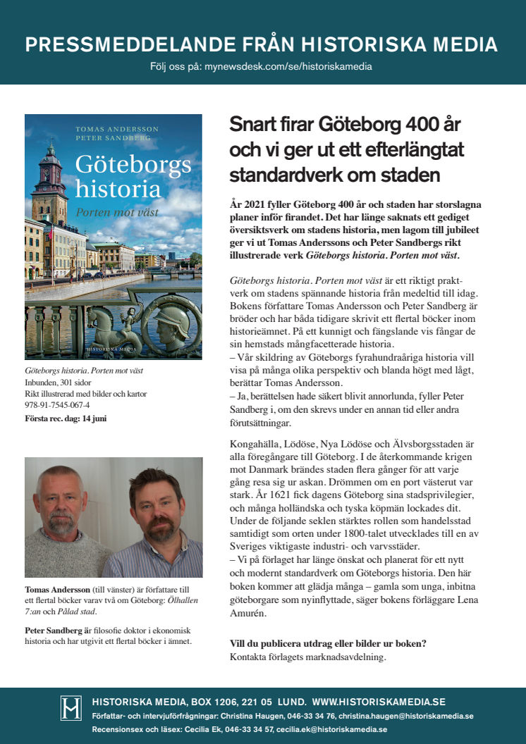 Snart firar Göteborg 400 år  och vi ger ut ett efterlängtat  standardverk om staden