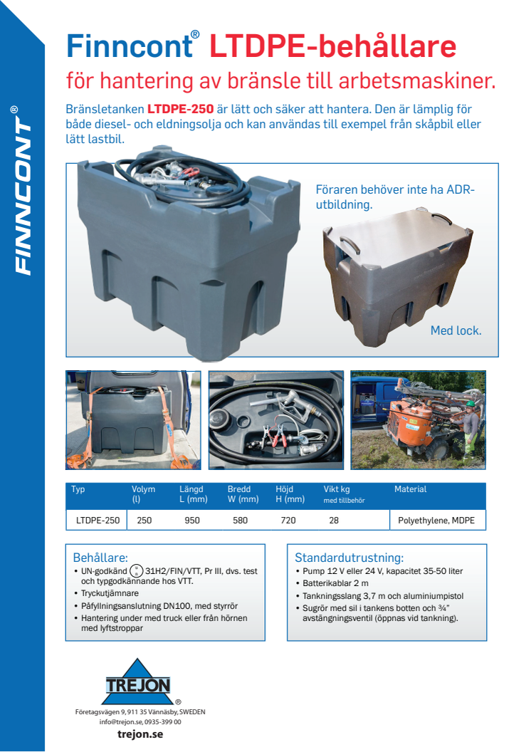 Bränsletank Finnkont LTDPE-250 produktblad