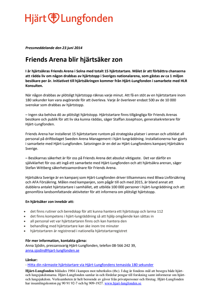 Friends Arena blir hjärtsäker zon