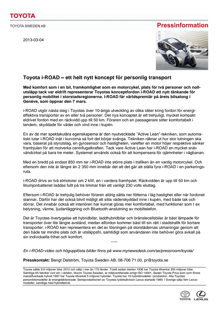Toyota i-ROAD – ett helt nytt koncept för personlig transport