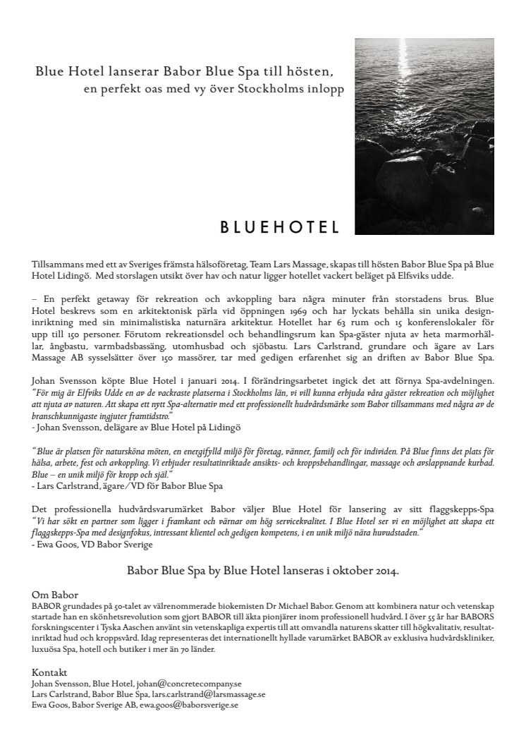 Blue Hotel lanserar Babor Blue Spa