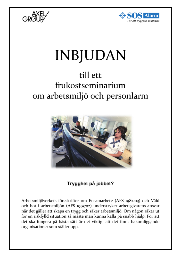 Frukostseminarium om arbetsmiljö och personlarm