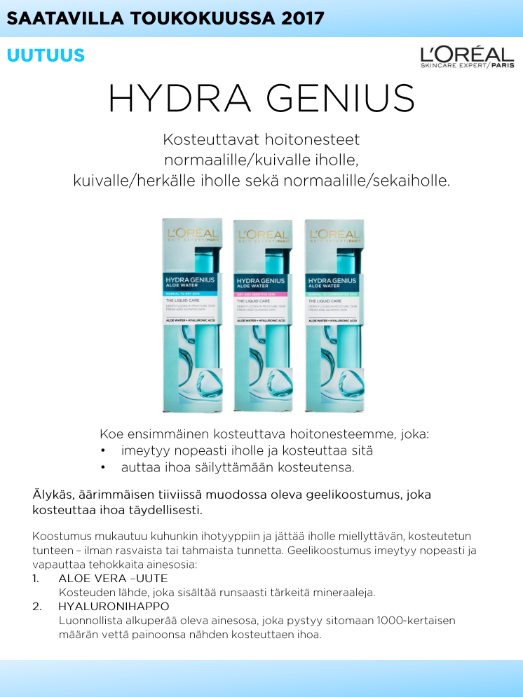 L'Oréal Paris Hydra Genius -hoitoneste