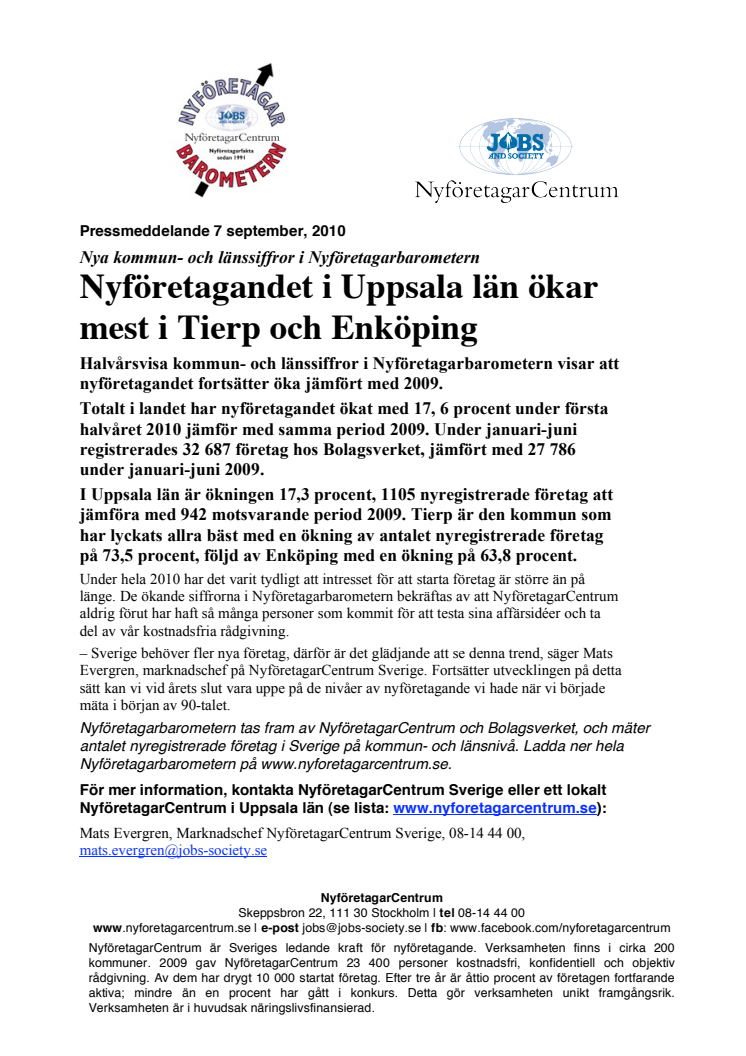 Nyföretagandet i Uppsala län ökar mest i Tierp och Enköping