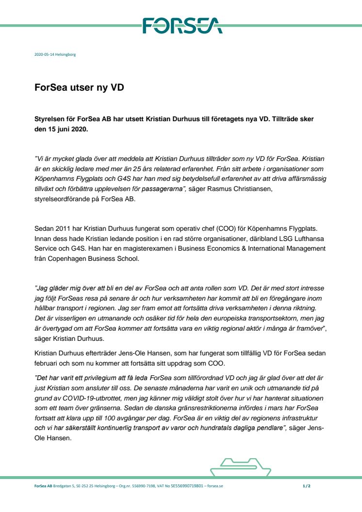 ForSea utser ny VD