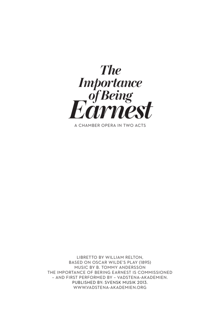 Libretto "The Importance of Being Earnest" 