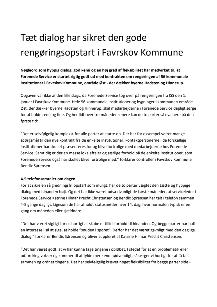 Tæt dialog har sikret den gode rengøringsopstart i Favrskov Kommune 