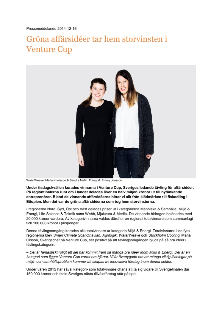 Gröna affärsidéer tar hem storvinsten i Venture Cup 