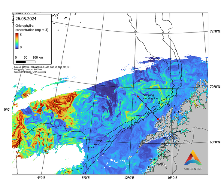 ClinBlueFeed_Satelite image of chlorophyll in the ocean outside the Vesterålen Lofoten area.png