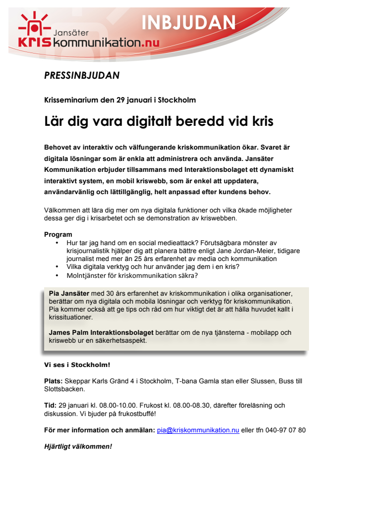 Pressinbjudan: Lär dig vara digitalt förberedd vid kris