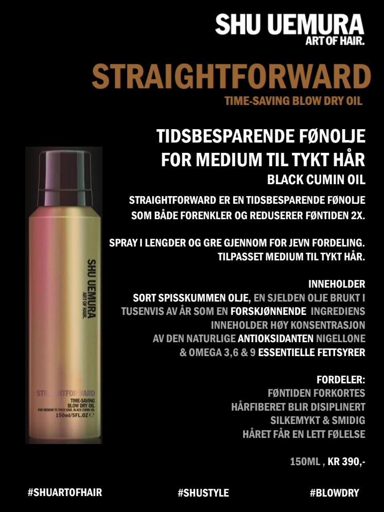 SHU UEMURA AoH Straightforward - Tidsbesparende fønolje for medium til tykt hår