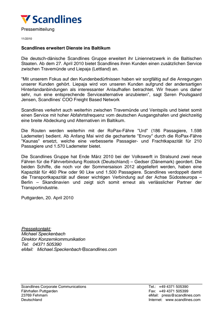 Scandlines erweitert Dienste ins Baltikum