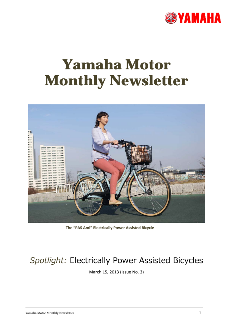Yamaha Motor Monthly Newsletter No.3(Mar.20513) Electrically Power Assisted Bicycles