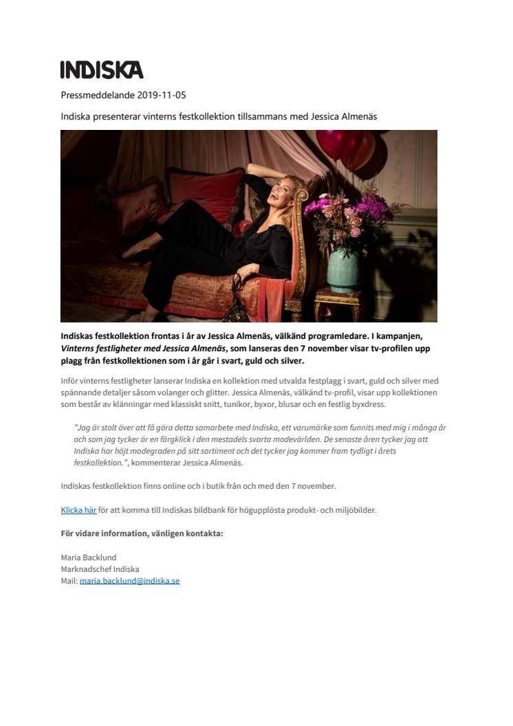 Indiska presenterar vinterns festkollektion tillsammans med Jessica Almenäs
