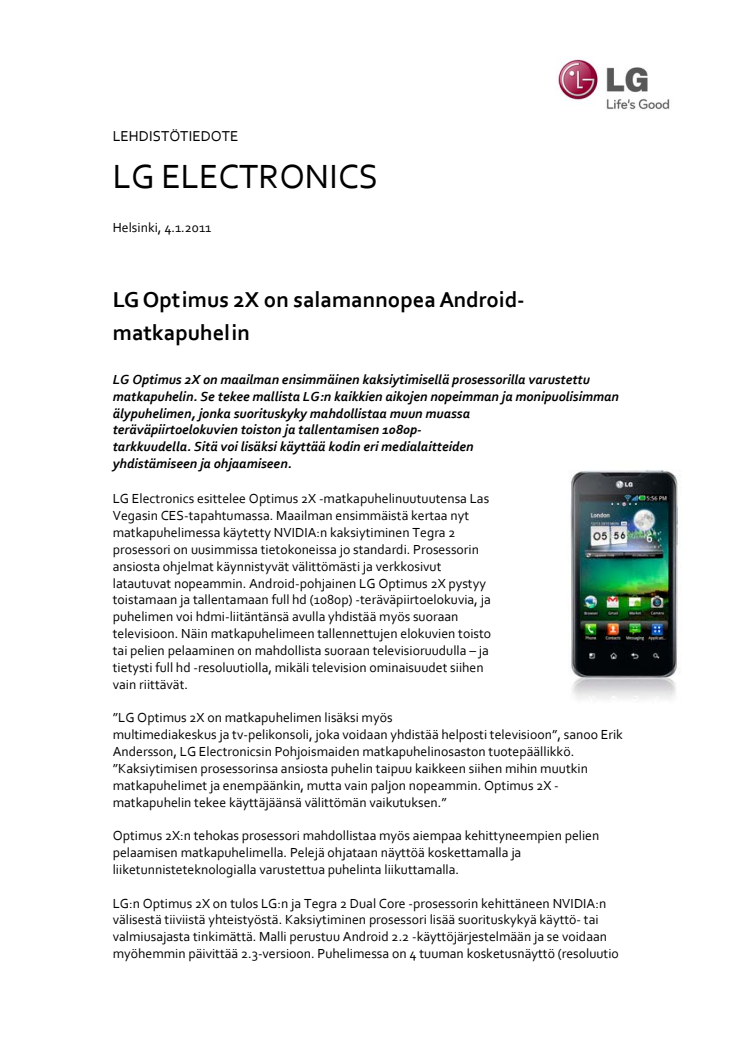 LG Optimus 2X on salamannopea Android-matkapuhelin 