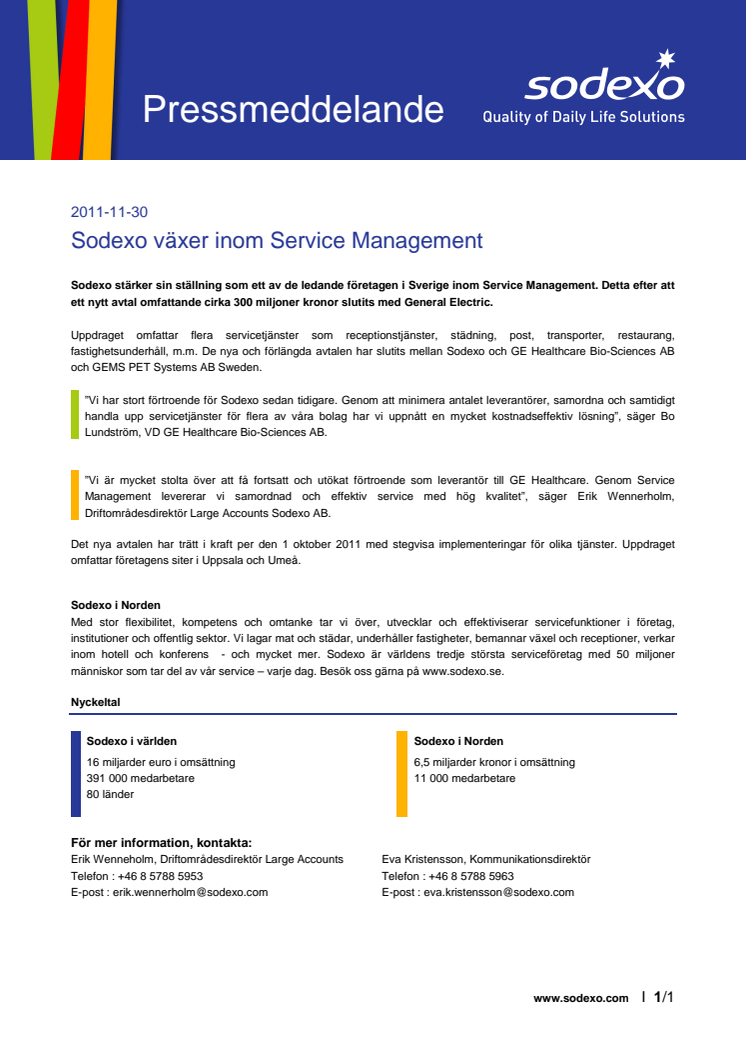 Sodexo växer inom Service Management 