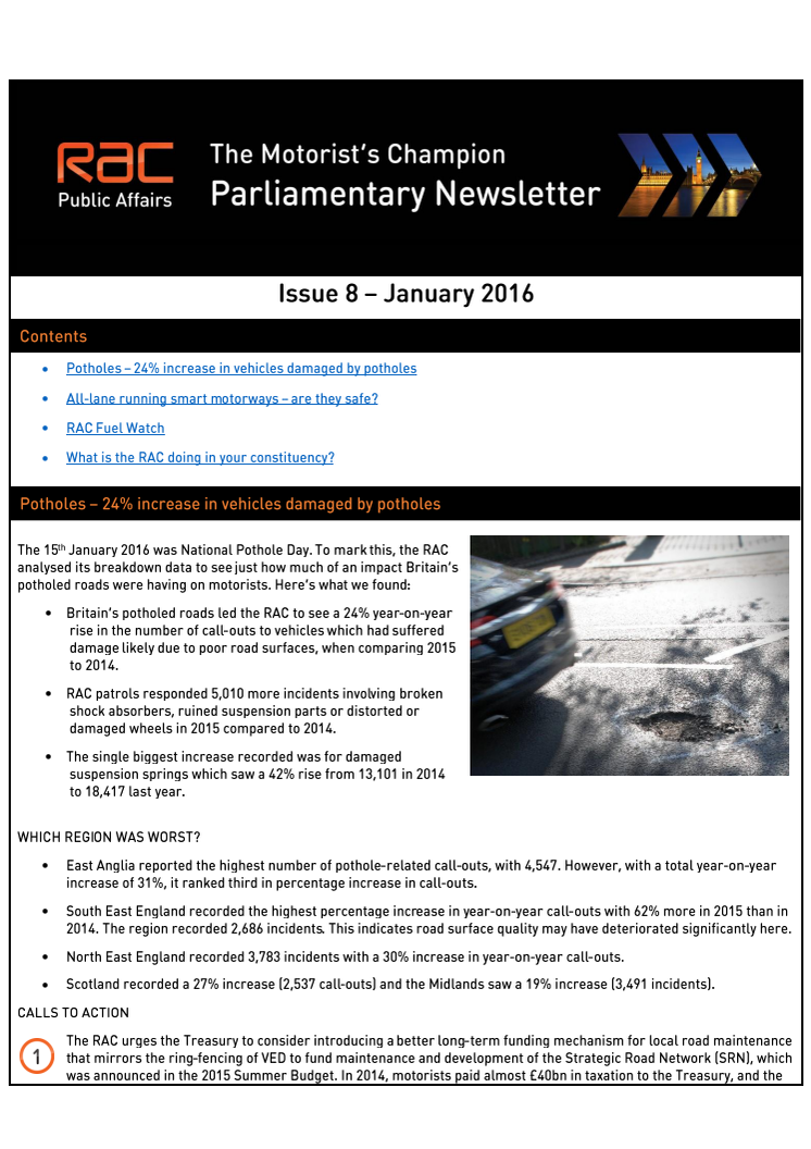 RAC Parliamentary Newsletter #8 - January 2016