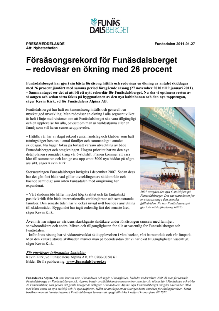 Försäsongsrekord för Funäsdalsberget  – redovisar en ökning med 26 procent