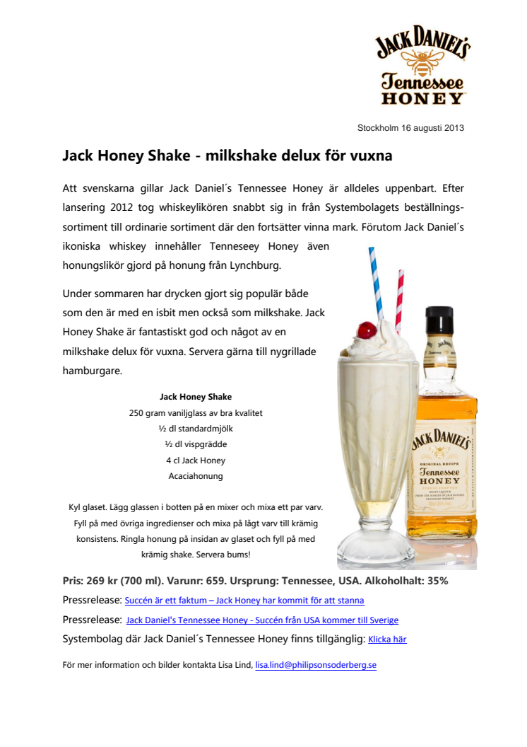 Jack Honey Shake - milkshake delux för vuxna 