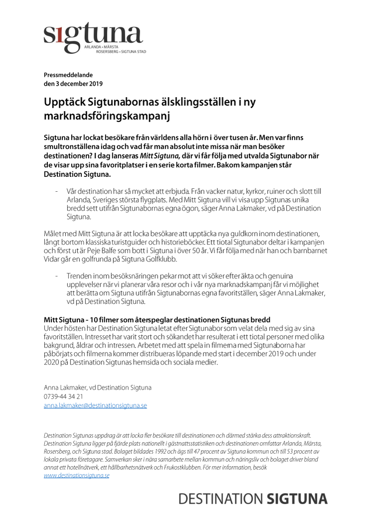 Upptäck Sigtunabornas älsklingsställen i ny marknadsföringskampanj