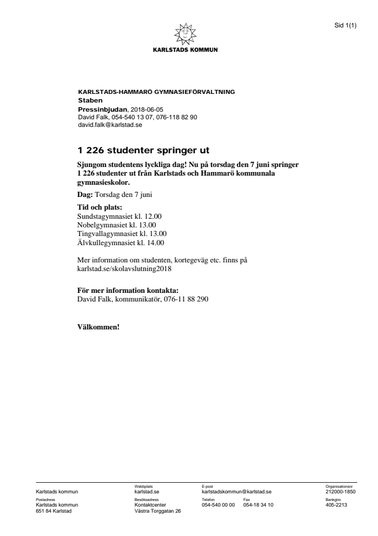 Pressinbjudan: 1 226 studenter springer ut