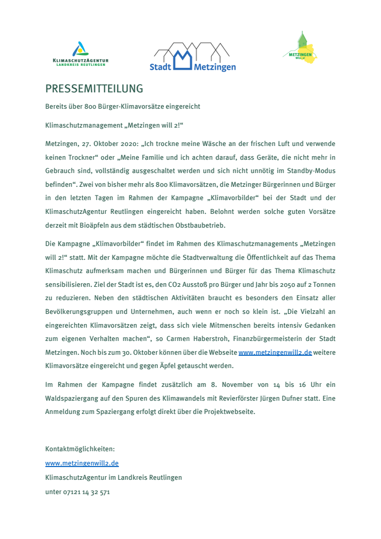 Bereits über 800 Bürger-Klimavorsätze eingereicht