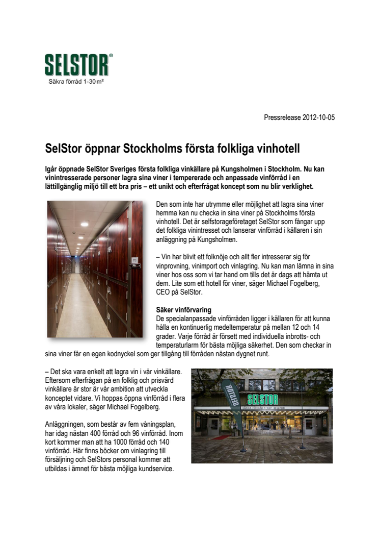 SelStor öppnar Stockholms första folkliga vinhotell
