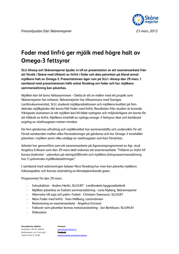 Inbjudan: Foder med linfrö ger mjölk med högre halt av Omega-3