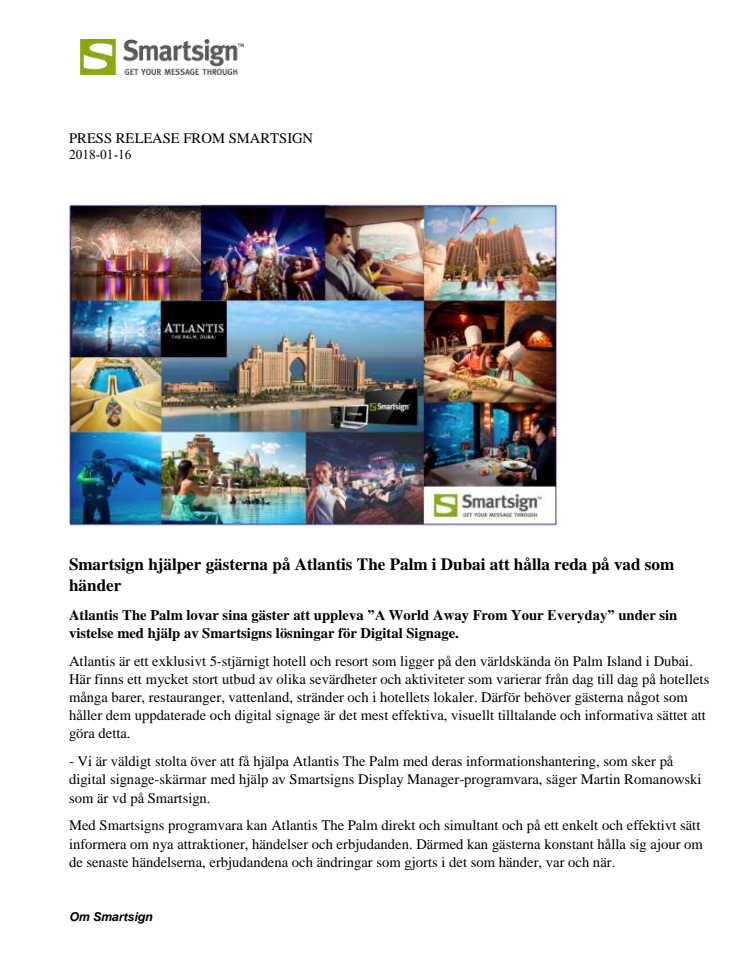 Smartsign hjälper gästerna på Atlantis The Palm i Dubai att hålla reda på vad som händer