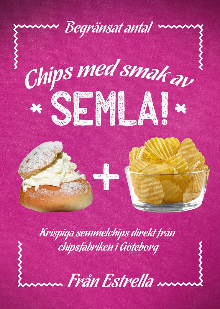 Etikett Estrella Semmelchips potatischips med smak av semla 2020