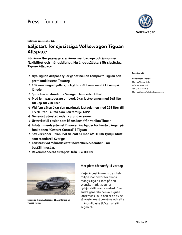 Säljstart för sjusitsiga Volkswagen Tiguan Allspace