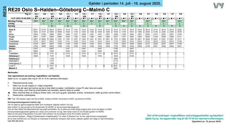 Rutetabell Malmø