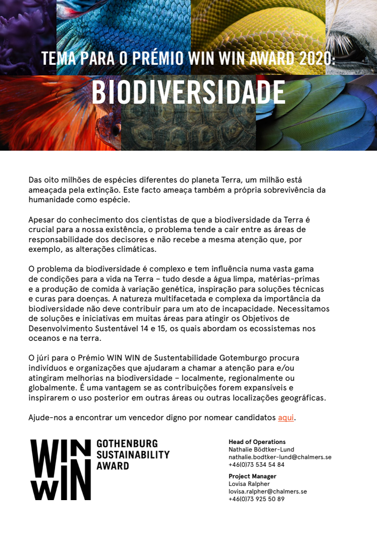 Tema para WIN WIN Award 2020 – Biodiversidade