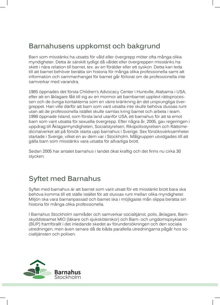 Informationsblad Barnahus Stockholm
