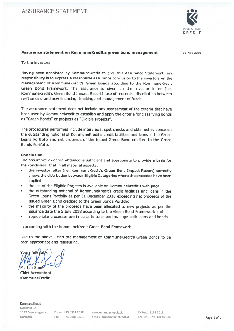 Assurance Statement 29 May 2019