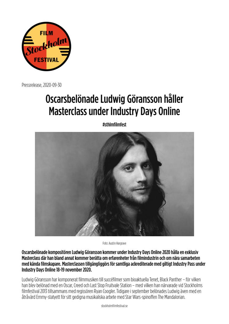 Oscarsbelönade Ludwig Göransson håller Masterclass under Industry Days Online