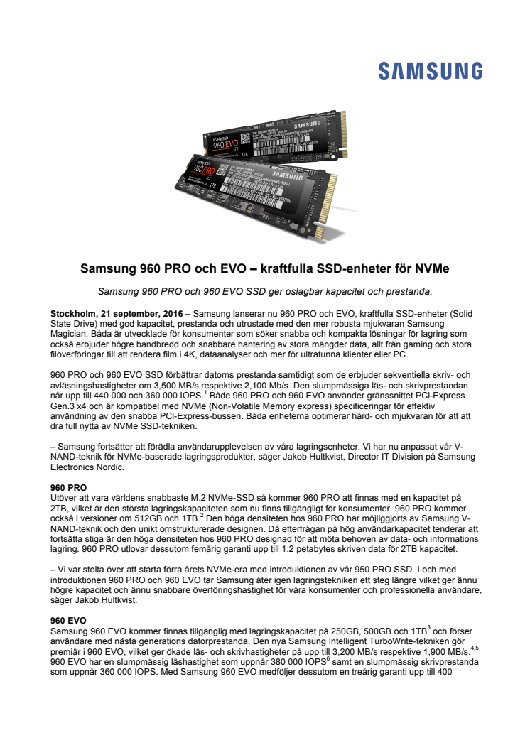 Samsung 960 PRO och EVO – kraftfulla SSD-enheter för NVMe