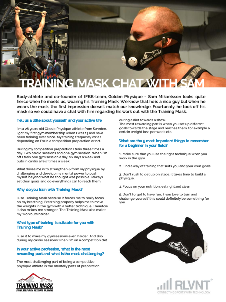 Sam Mikaelsson pratar Training Mask