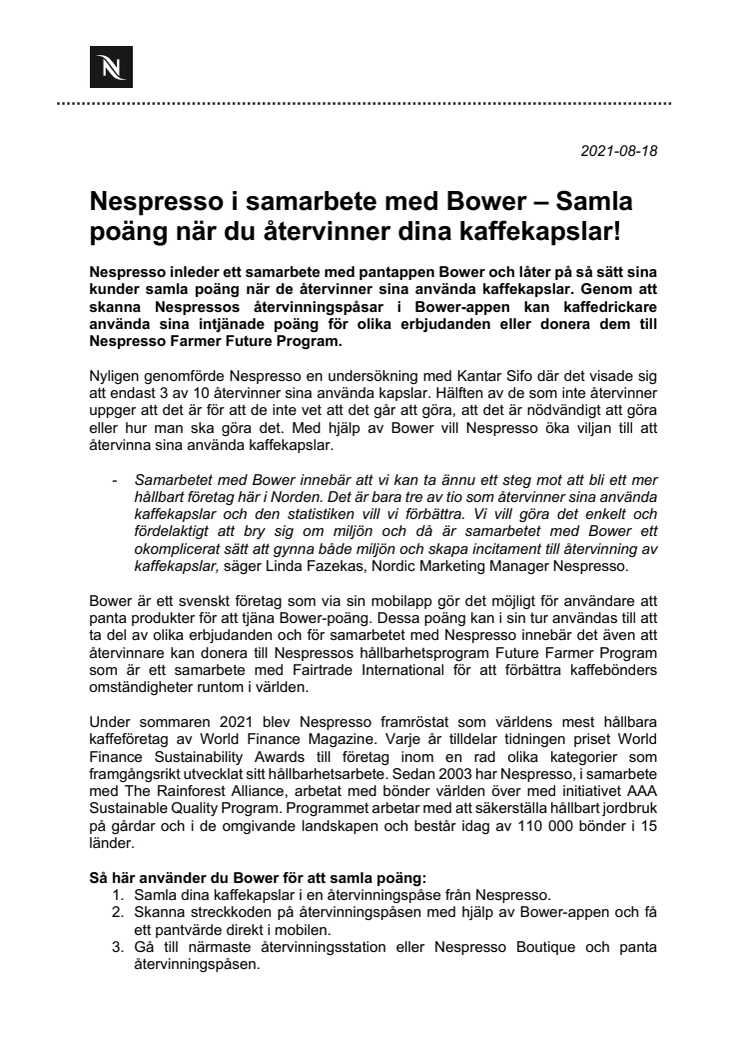 2021-08-18 Nespresso i samarbete med Bower