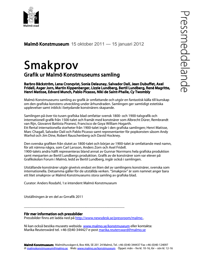 Smakprov - Grafik ur Malmö Konstmuseums samling