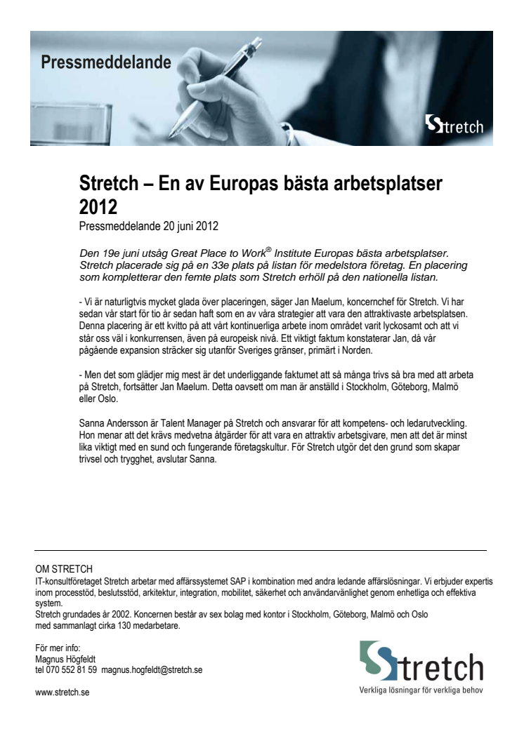 Stretch – En av Europas bästa arbetsplatser 2012